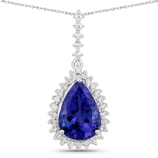 Bids.com 3.05 Carat Genuine Tanzanite and White Diamond 14K White Gold Pendant Pendants White Smoke