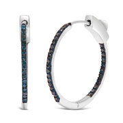 Bids.com .925 Sterling Silver 1/3 Cttw Inside Out Blue Treated Diamond 1MM Wide Hoop Earrings (Blue Color, I2-I3 Clarity) Earrings White Smoke White.Sterling Silver / 0.32