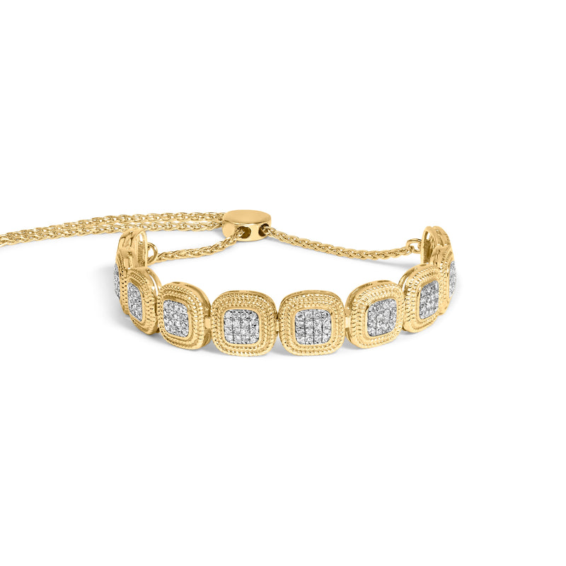 Bids.com 14k Yellow Gold Plated .925 Sterling 5/8 Cttw Diamond Composite Cushion Frame 4â€-10â€ Adjustable Bolo Bracelet (G-H Color, I1-I2 Clarity) Bracelets White Smoke Yellow.Sterling Silver / 7