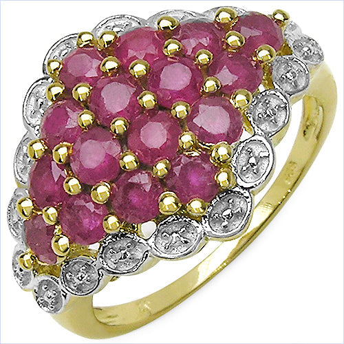 Bids.com 14K Yellow Gold Plated 2.08 Carat Genuine Ruby .925 Sterling Silver Ring Rings White Smoke size 7.00,size 6.00,size 8.00,size 9.00