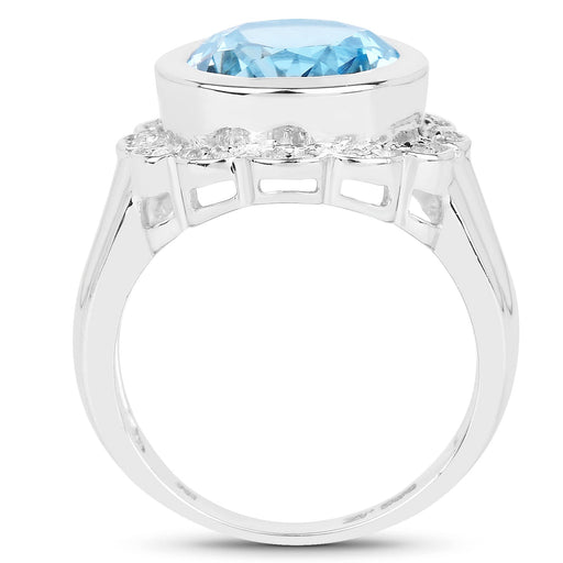 Bids.com 5.39 Carat Genuine Blue Topaz and White Topaz .925 Sterling Silver Ring Rings White Smoke size 6.00,size 8.00,size 7.00,size 9.00,size 5.00