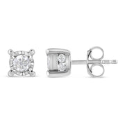 Bids.com .925 Sterling Silver 1.0 Cttw Round Brilliant-Cut Diamond Miracle-Set Solitaire Stud Earrings (H-I Color, I2-I3 Clarity) Earrings White Smoke White.Sterling Silver / 1.02