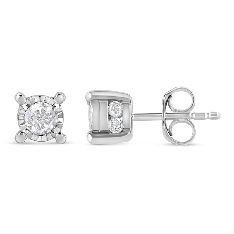 Bids.com .925 Sterling Silver 1.0 Cttw Round Brilliant-Cut Diamond Miracle-Set Solitaire Stud Earrings (H-I Color, I2-I3 Clarity) Earrings White Smoke White.Sterling Silver / 1.02