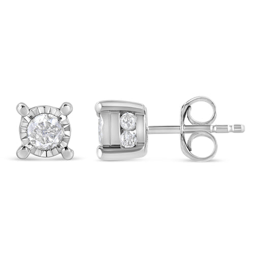 Bids.com .925 Sterling Silver 1.0 Cttw Round Brilliant-Cut Diamond Miracle-Set Solitaire Stud Earrings (H-I Color, I2-I3 Clarity) Earrings White Smoke White.Sterling Silver / 1.02