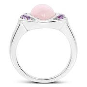 Bids.com 3.57 Carat Genuine Rose Quartz And Amethyst .925 Sterling Silver Ring Rings White Smoke size 6.00,size 7.00,size 8.00,size 9.00