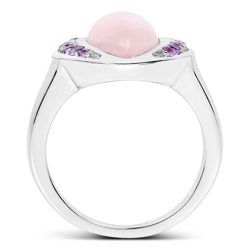 Bids.com 3.57 Carat Genuine Rose Quartz And Amethyst .925 Sterling Silver Ring Rings White Smoke size 6.00,size 7.00,size 8.00,size 9.00