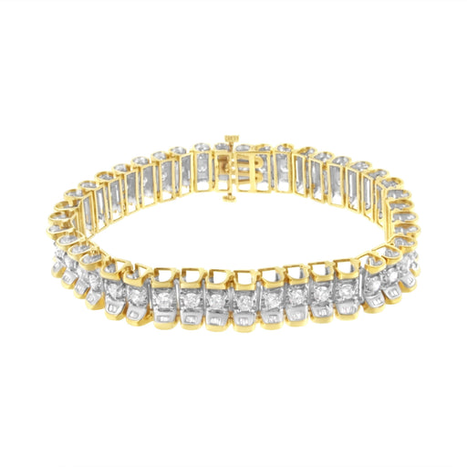 Bids.com 14K Yellow and White Gold 5.0 Cttw Round & Baguette Cut Diamond 7" Reflective Tennis Bracelet (H-I Color, I1-I2 Clarity) Bracelets White Smoke YellowWhite.Gold / 7