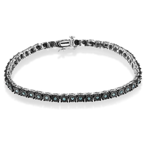 Bids.com Black Rhodium Plated .925 Sterling Silver 1.0 Cttw Diamond Miracle Tennis Bracelet (Enhanced Blue Color, I3 Clarity) - 7" Bracelets White Smoke White.Sterling Silver / 7