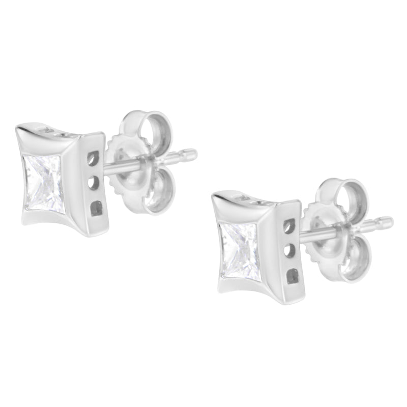 Bids.com 10K White Gold 1/2 Cttw Invisible Set Princess-Cut Diamond Stud Earrings (H-I Color, SI2-I1 Clarity) Earrings White Smoke White.Gold / 0.5151