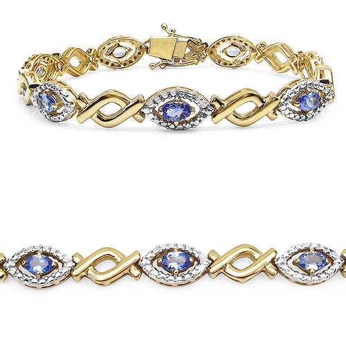 Bids.com 14K Yellow Gold Plated 3.08 Carat Genuine Tanzanite .925 Sterling Silver Bracelet Bracelets White Smoke size 7.75