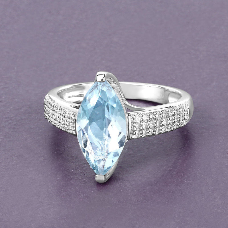 Bids.com 2.09 Carat Genuine Aquamarine and White Diamond 14K White Gold Ring Rings Light Slate Gray size 6.00,size 7.00,size 8.00,size 9.00