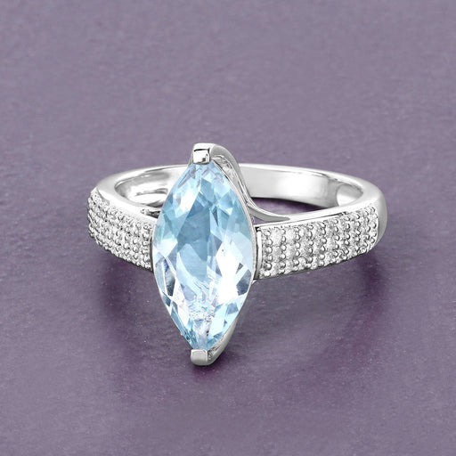 Bids.com 2.09 Carat Genuine Aquamarine and White Diamond 14K White Gold Ring Rings Light Slate Gray size 6.00,size 7.00,size 8.00,size 9.00