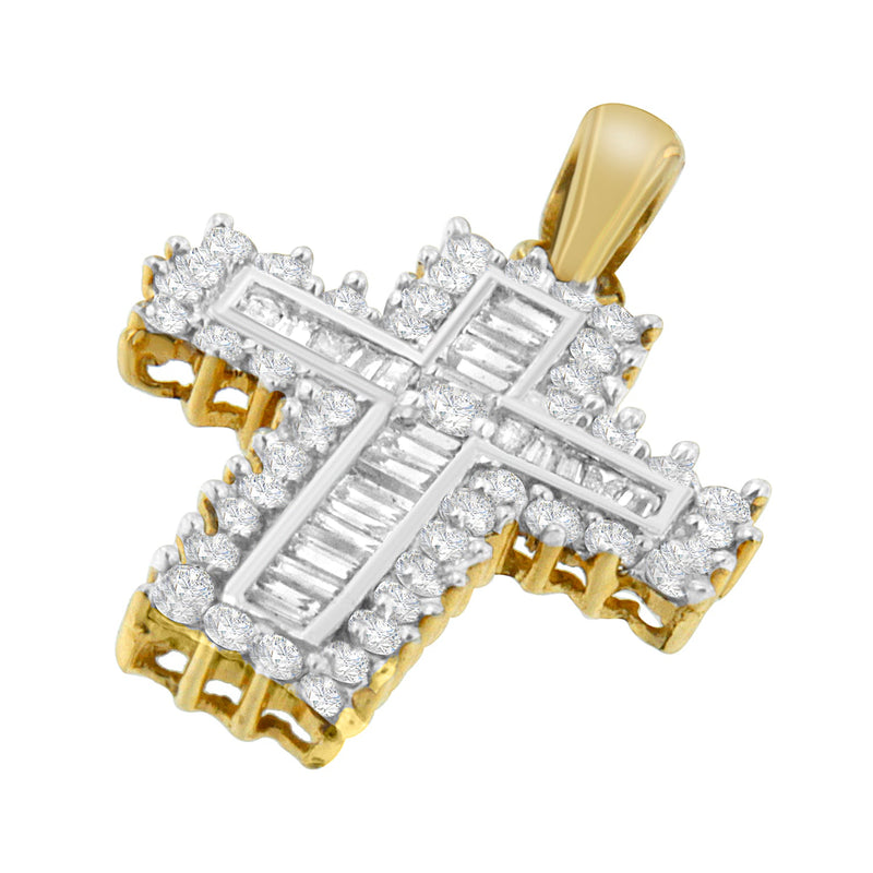 Bids.com 14K Yellow Gold 2.0 Cttw Multi-Row Diamond Cross Pendant Necklace Necklaces White Smoke Yellow.Gold / 18