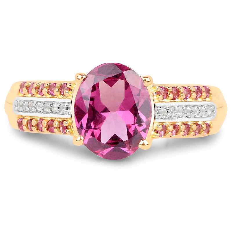 Bids.com 14K Yellow Gold Plated 3.32 Carat Genuine Rhodolite and White Topaz .925 Sterling Silver Ring Rings White Smoke size 9.00,size 6.00,size 7.00,size 8.00