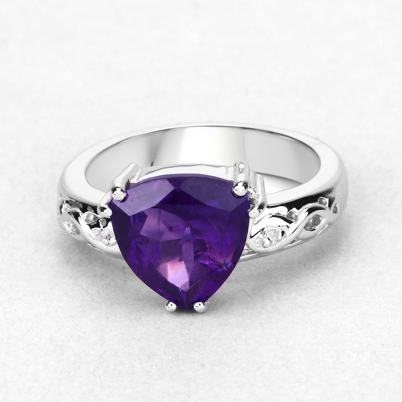 Bids.com 2.71 Carat Genuine Amethyst and White Topaz .925 Sterling Silver Ring Rings White Smoke size 6.00,size 8.00,size 7.00,size 5.00,size 9.00