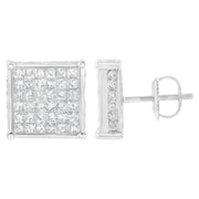 Bids.com 10K White Gold 2ct TDW Princess-Cut Composite Diamond Stud Earring (I-J ,I2-I3) Earrings White Smoke White.Gold / 2