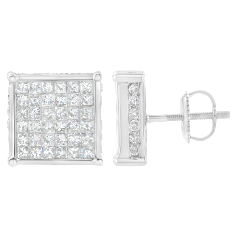 Bids.com 10K White Gold 2ct TDW Princess-Cut Composite Diamond Stud Earring (I-J ,I2-I3) Earrings White Smoke White.Gold / 2
