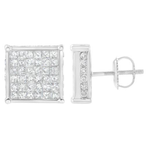 Bids.com 10K White Gold 2ct TDW Princess-Cut Composite Diamond Stud Earring (I-J ,I2-I3) Earrings White Smoke White.Gold / 2