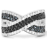 Bids.com 1.57 Carat Genuine Blue Diamond, White Diamond & Black Diamond .925 Sterling Silver Ring Rings White Smoke size 6.00,size 7.00,size 8.00,size 9.00,size 5.00,size 10.00