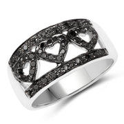 Bids.com 0.32 Carat Genuine Black Diamond .925 Sterling Silver Ring Rings White Smoke size 6.00,size 7.00,size 8.00,size 9.00