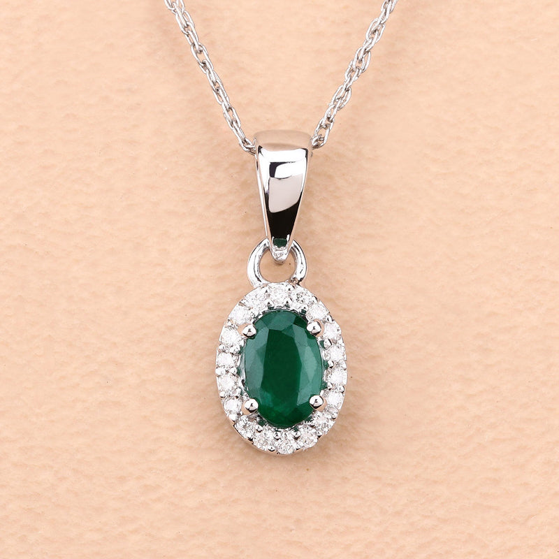 Bids.com 0.81 Carat Genuine Zambian Emerald and White Diamond 14K White Gold Pendant Pendants Peach Puff