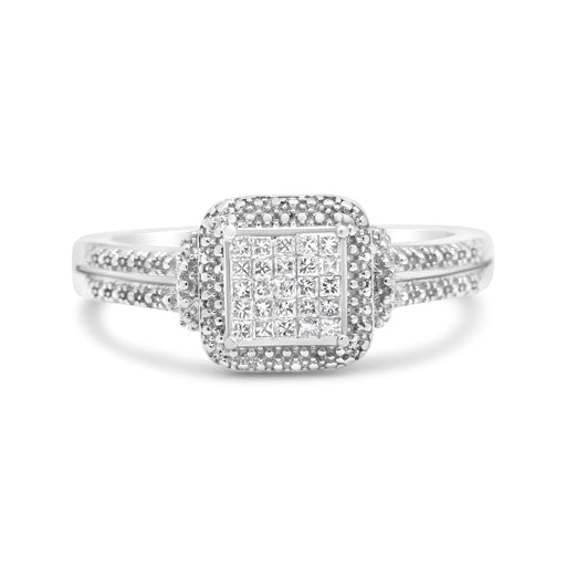 Bids.com .925 Sterling Silver 1/4 Cttw Princess-cut Diamond Composite Ring with Beaded Halo (H-I Color, SI1-SI2 Clarity) - Size 7 Rings White Smoke 7 / White.Sterling Silver,5 / White.Sterling Silver,8 / White.Sterling Silver,6 / White.Sterling Silver,9 / White.Sterling Silver,10 / White.Sterling Silver,11 / White.Sterling Silver,12 / White.Sterling Silver