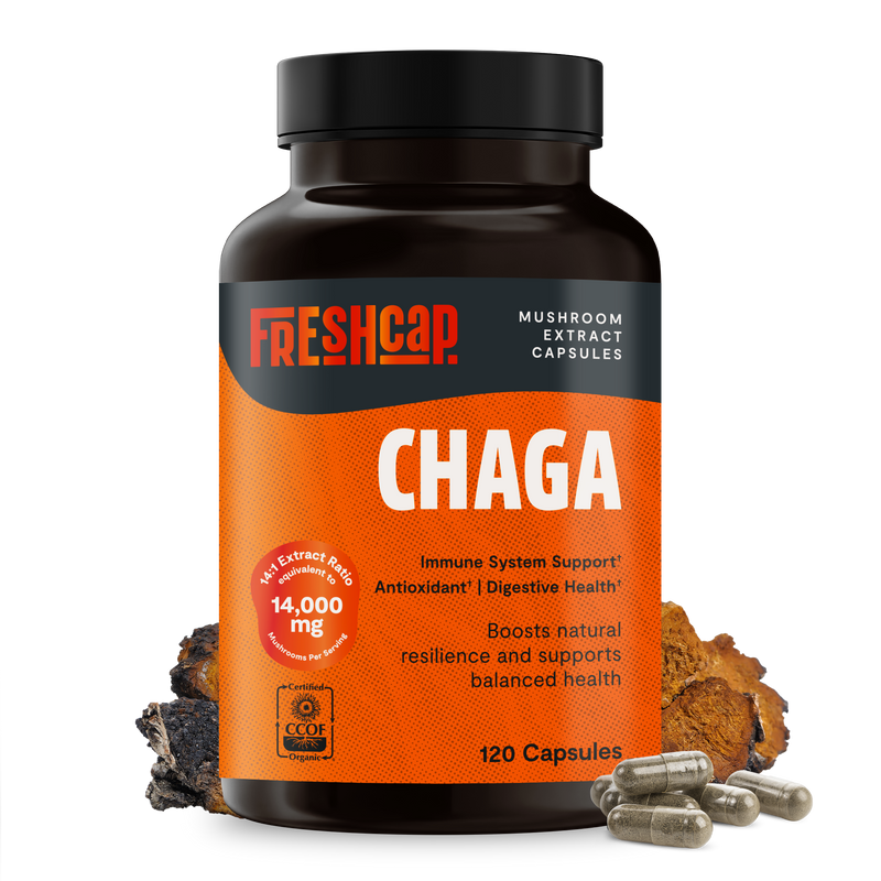 FreshCap Mushrooms Chaga Mushroom Extract Capsules Capsules Black