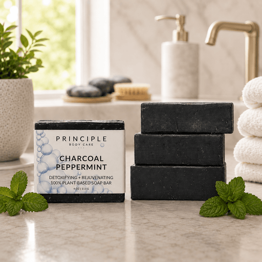 P R I N C I P L E Charcoal + Peppermint Soap Bar Soap Gray