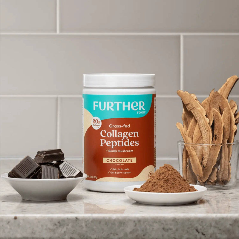 Further Food Chocolate Collagen Peptides Powder Collagen Dark Gray 11 oz. (14 SERVINGS),24 oz. (30 SERVINGS),Stick Packets (12 ct.)