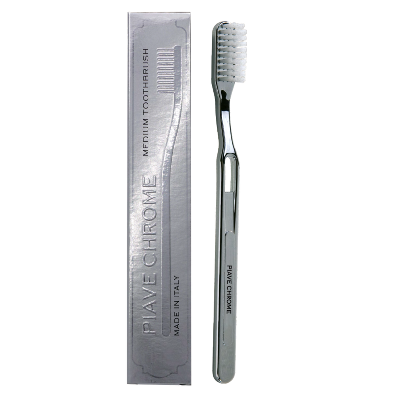 KOH-I-NOOR Beauty USA Gold & Chrome Medium Nylon Bristles Toothbrush by Lavorati a Mano Toothbrush White Smoke Chrome