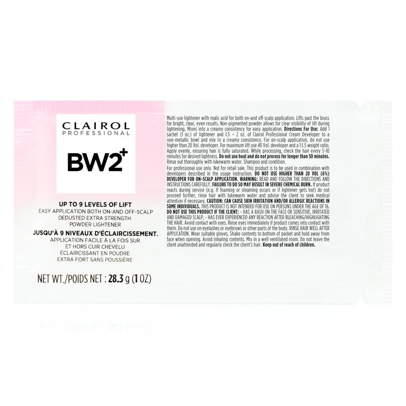 VIP Extensions Clairol Professional BW2+ Dedusted Extra Strength Powder Lightener for Hair Highlights Hair Color Developer White Smoke