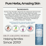 Ora's Amazing Herbal Talc Free Body Powder, Clean Scent Body Powder Lavender Full Size 2.5 oz