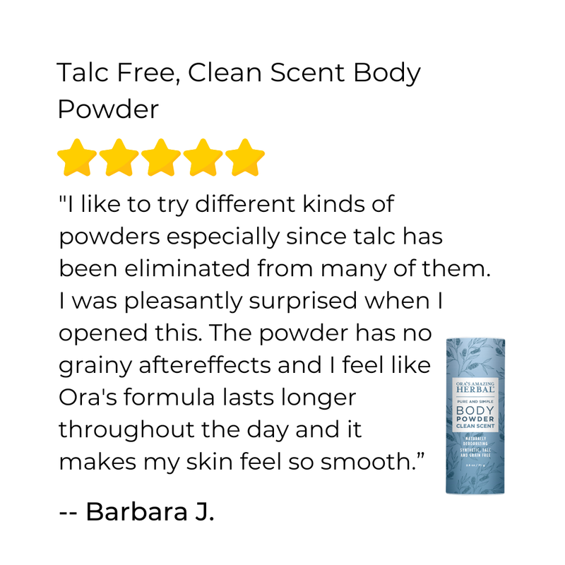 Ora's Amazing Herbal Talc Free Body Powder, Clean Scent Body Powder White Smoke Full Size 2.5 oz