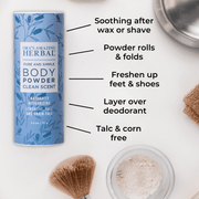 Ora's Amazing Herbal Talc Free Body Powder, Clean Scent Body Powder Light Gray Full Size 2.5 oz