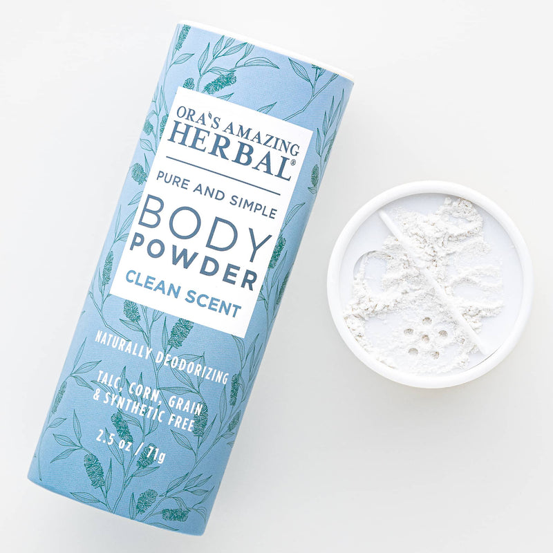 Ora's Amazing Herbal Talc Free Body Powder, Clean Scent Body Powder White Smoke Full Size 2.5 oz