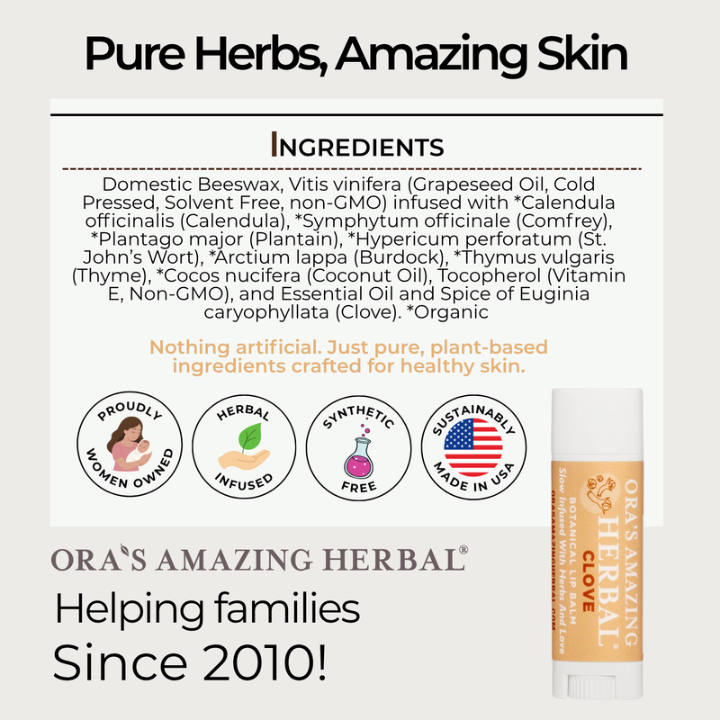 Ora's Amazing Herbal Natural Lip Balm, Herbal Infused, Clove White Smoke