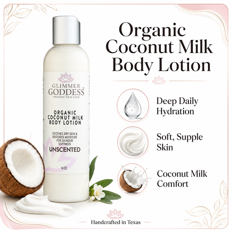 Glimmer Goddess® Organic Skin Care Organic Coconut Milk Body Lotion – Ultra-Hydrating Lotions & Creams White Smoke 8 oz. / Unscented,8 oz. / Lavender Lemon