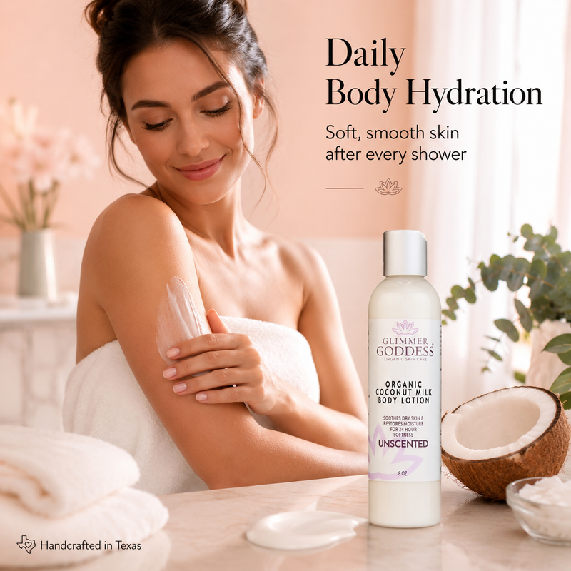 Glimmer Goddess® Organic Skin Care Organic Coconut Milk Body Lotion – Ultra-Hydrating Lotions & Creams Peach Puff 8 oz. / Unscented,8 oz. / Lavender Lemon