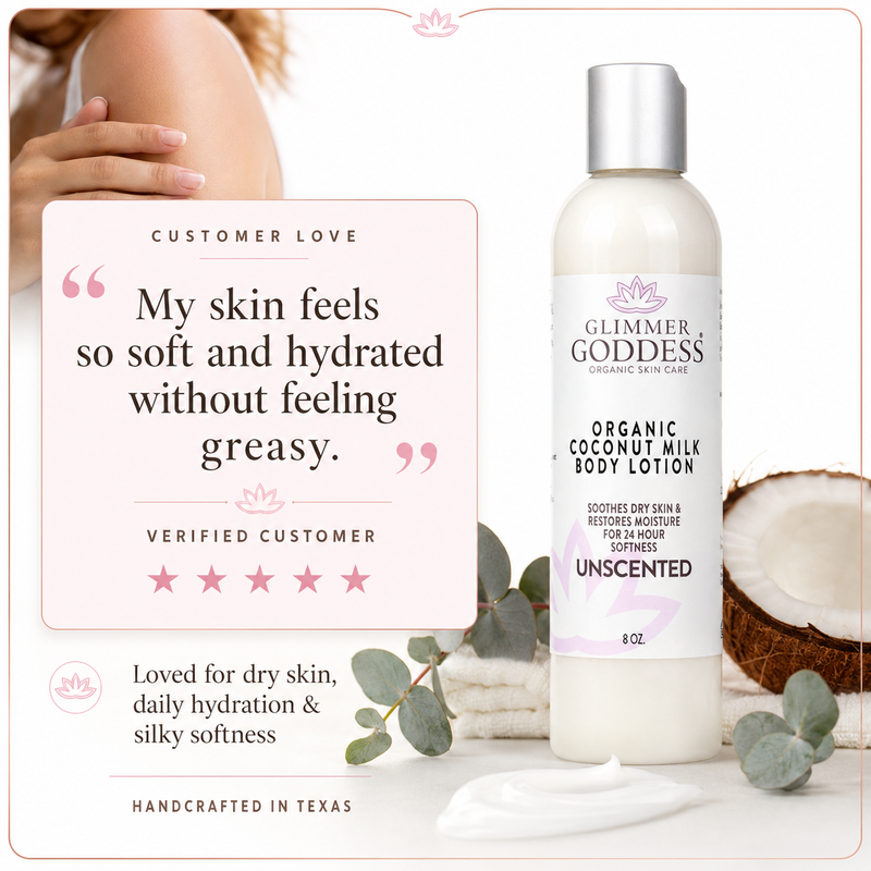 Glimmer Goddess® Organic Skin Care Organic Coconut Milk Body Lotion – Ultra-Hydrating Lotions & Creams White Smoke 8 oz. / Unscented,8 oz. / Lavender Lemon
