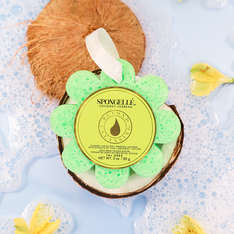 Spongellé Coconut Verbena | Wild Flower Bath Sponge Body Wash Infused Buffer Light Gray
