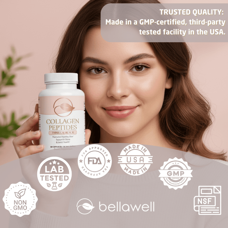 Collagen Peptides Types I, II, III, V, X by Bellawell