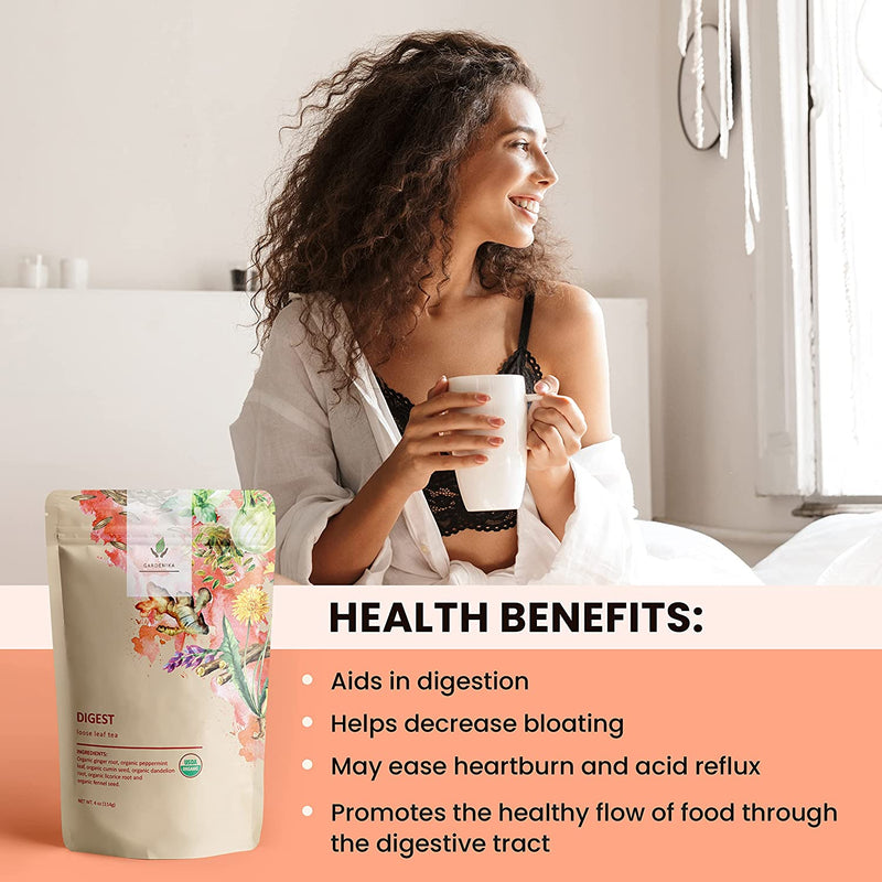 Gardenika Shop Digest Awake Tea, Bloating & Stomach Ease | Ayurvedic | Organic Loose Leaf Tea Light Gray