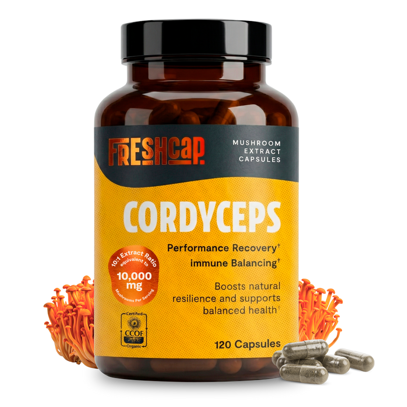 FreshCap Mushrooms Organic Cordyceps Mushroom Supplement Capsules Capsules Black 120 Capsules