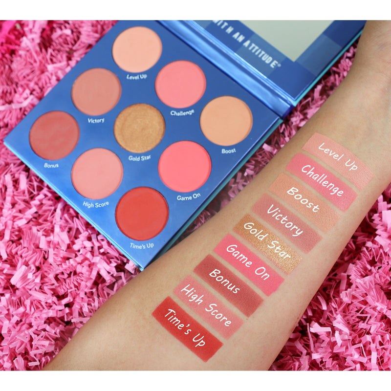 Rude Cosmetics Blush Crush 9 Color Blush Palette - Level Up Face Rosy Brown Level Up