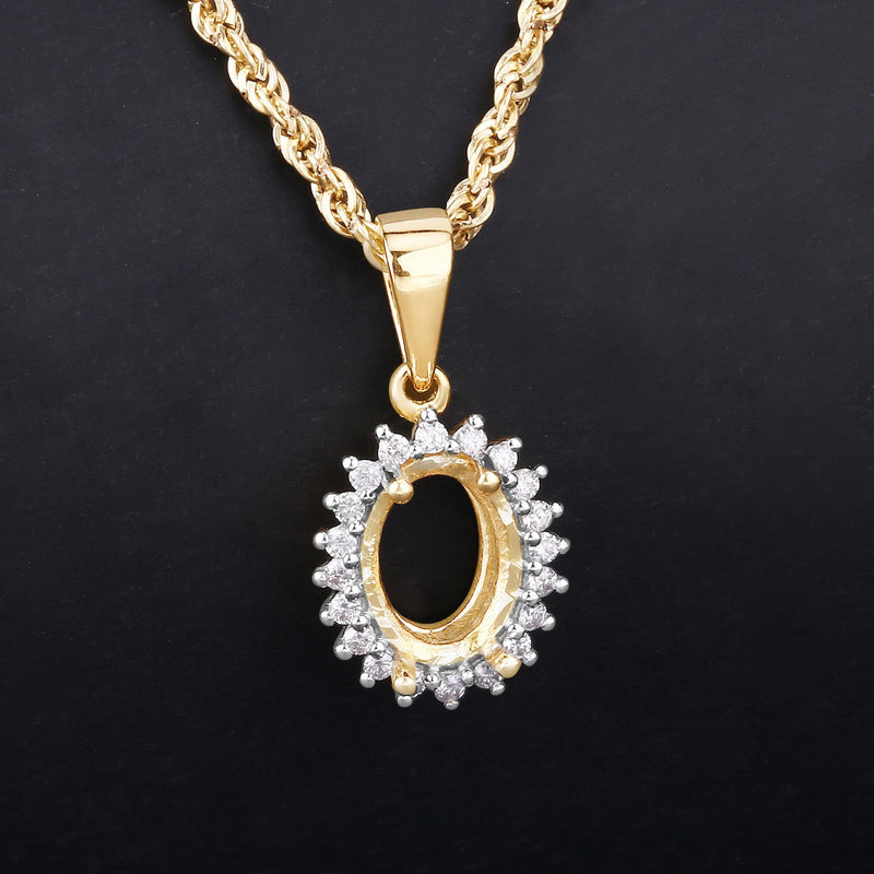 Bids.com 0.13 Carat Genuine White Diamond 14K Yellow Gold Semi Mount Pendant - holds 8x6mm Oval Gemstone Pendants Black
