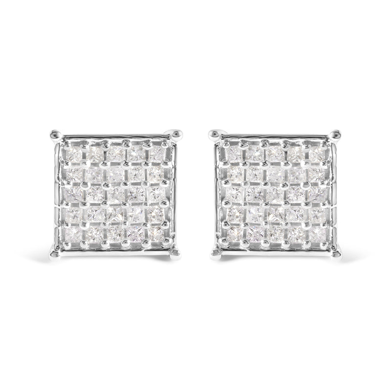 Bids.com 10K White Gold 3/4 Cttw Princess Diamond Composite Stud Earrings (I-J Color, I1-I2 Clarity) Earrings Gray White.Gold / 0.75