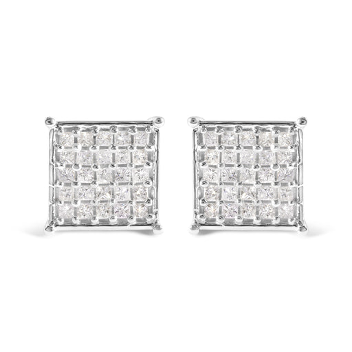 Bids.com 10K White Gold 3/4 Cttw Princess Diamond Composite Stud Earrings (I-J Color, I1-I2 Clarity) Earrings Gray White.Gold / 0.75