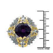 Bids.com 3.91 Carat Genuine Amethyst, Blue Topaz & White Diamond .925 Sterling Silver Ring Rings White Smoke size 8.00,size 6.00,size 7.00,size 9.00