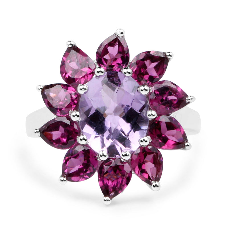 Bids.com 5.65 Carat Genuine Amethyst and Rhodolite .925 Sterling Silver Ring Rings White Smoke size 7.00,size 8.00,size 6.00,size 9.00,size 5.00,size 10.00