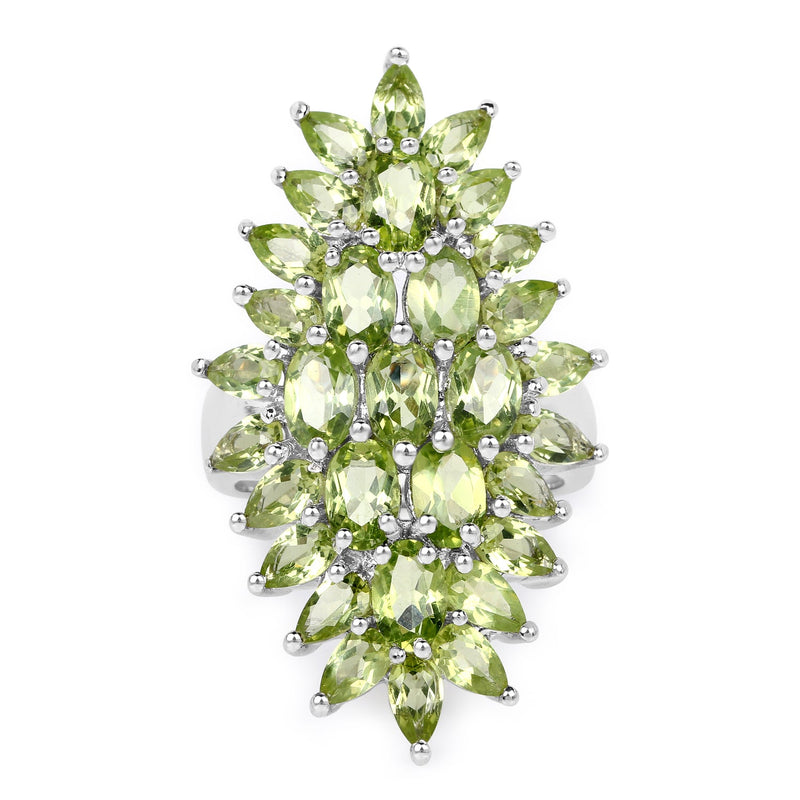 Bids.com 8.89 Carat Genuine Peridot .925 Sterling Silver Ring Rings White Smoke size 7.00,size 8.00,size 9.00,size 6.00